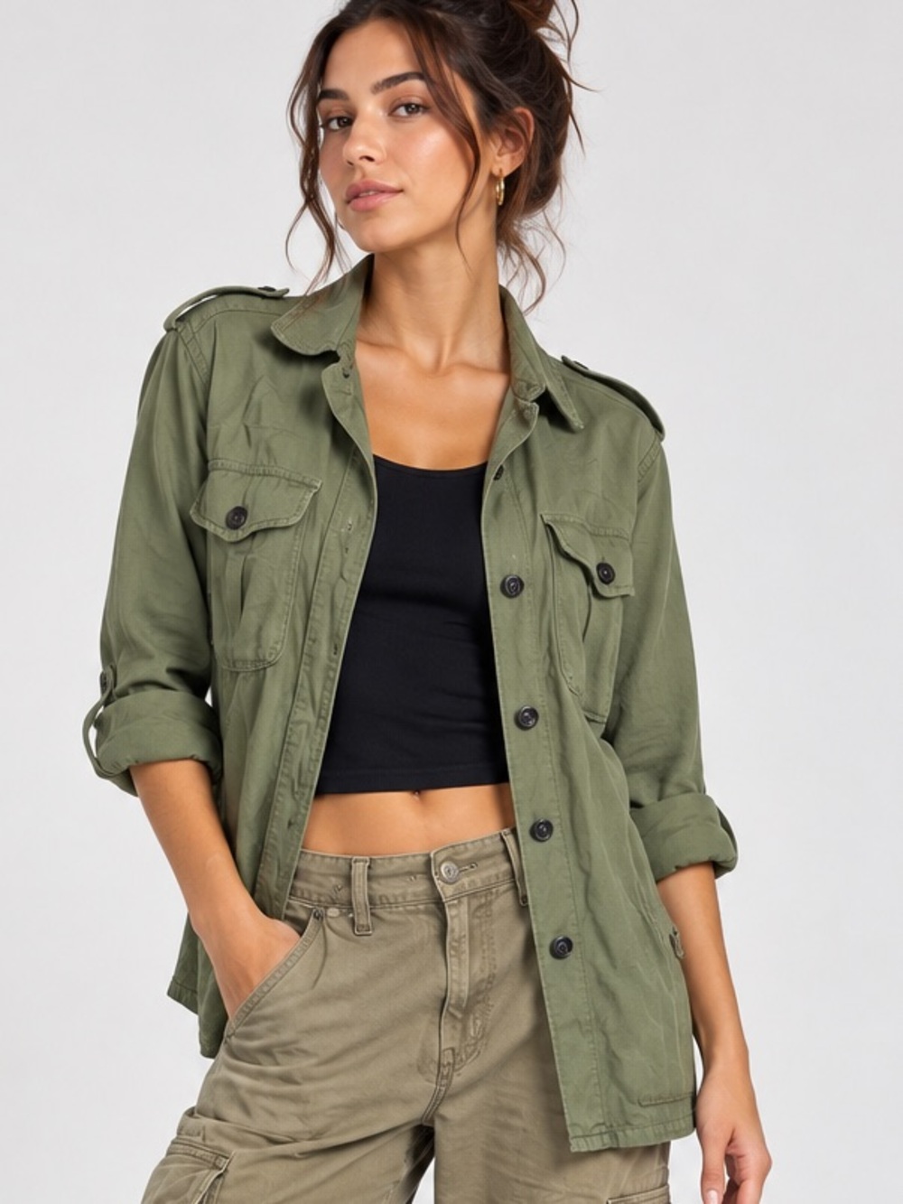 Mudd Olive Green Military Utility Field Jacket Women’s Small